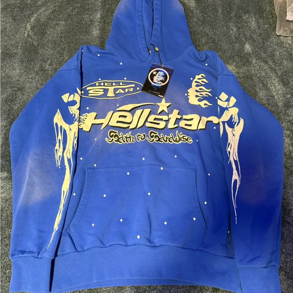 Hellstar | Sweaters | Hellstar Blue Hoodie With White Graphics
